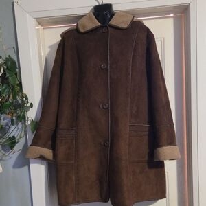 Women's Brown Shearling Teddy Jacket with Button Front